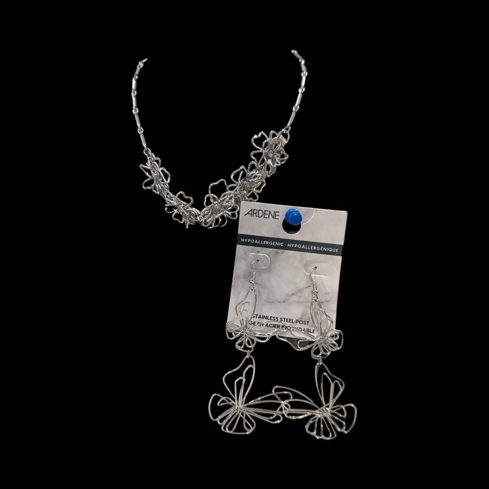 Ardene Silver Butterfly Necklace and Earring Set